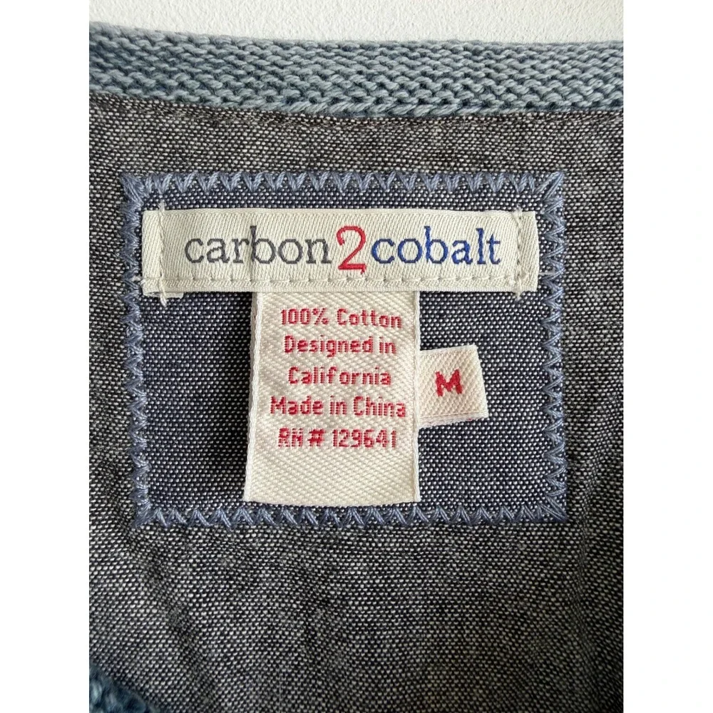 Carbon2Cobalt Effortless Henley Sweater Mens Medium Blue Grey Ribbed Cotton Knit